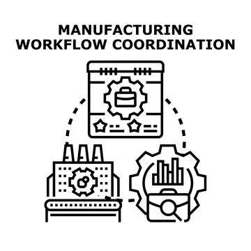 Manufacturing workflow coordination process management system concept Illustration