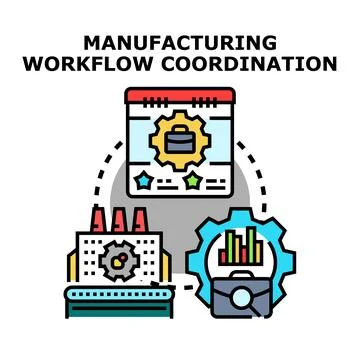 Manufacturing workflow coordination process management system concept Illustrazione stock