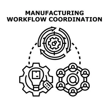 Manufacturing workflow coordination process optimizing business operation Stock Illustration