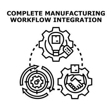 Manufacturing workflow integration process optimizing production planning Stock Illustration