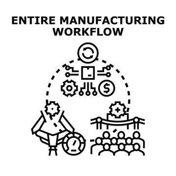 Manufacturing workflow process automation and development concept Stockillustratie