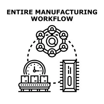 Manufacturing workflow with production management and team collaboration Stock Illustration