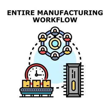 Manufacturing workflow with production management and team collaboration Stock Illustration