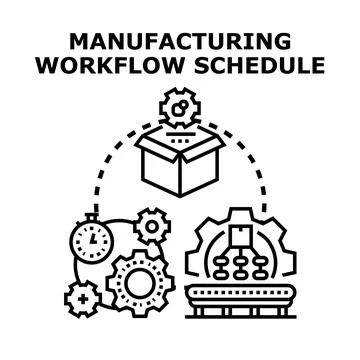 Manufacturing workflow scheduling process management icon Stock Illustration