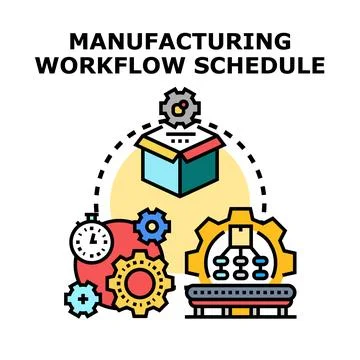Manufacturing workflow scheduling process management icon Stock Illustration