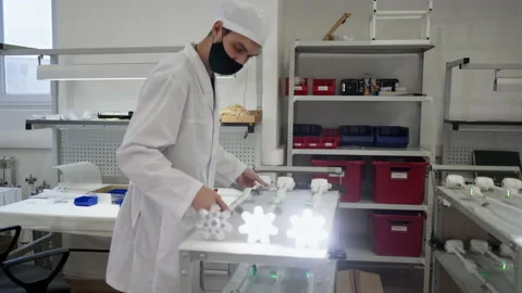 Manufacturing Workshop Worker Assembles Lamps Used For Surgery Exam Lighting Stock Footage 167402323