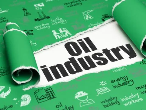 Manufacuring concept: black text Oil Industry under the piece of  torn paper Ilustração Stock