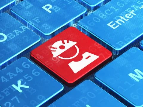 Manufacuring concept: Factory Worker on computer keyboard background Stock Illustration