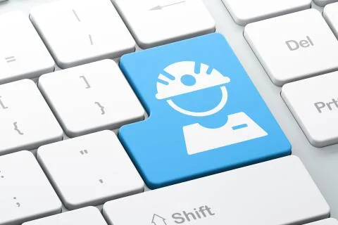 Manufacuring concept: Factory Worker on computer keyboard background Stock Illustration