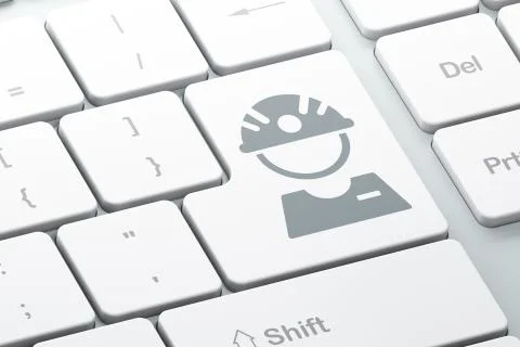Manufacuring concept: Factory Worker on computer keyboard background Stock Illustration