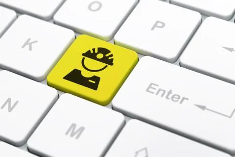 Manufacuring concept: Factory Worker on computer keyboard background Stock Illustration