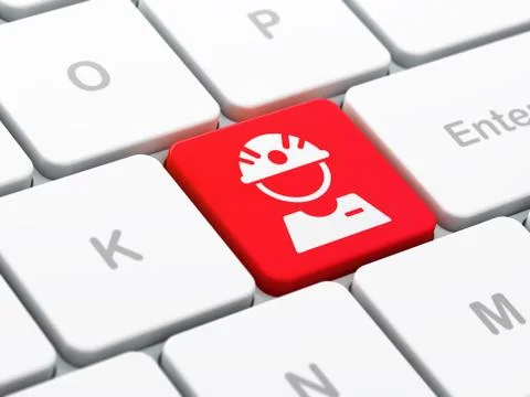 Manufacuring concept: Factory Worker on computer keyboard background Stock Illustration