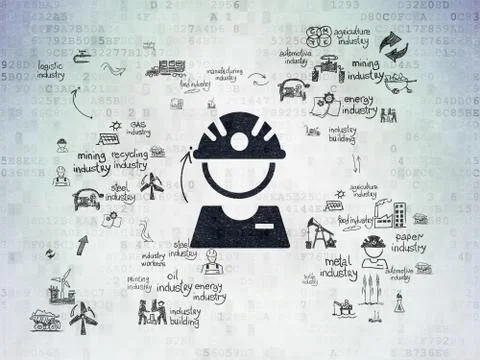 Manufacuring concept: Factory Worker on Digital Paper background Illustrazione stock