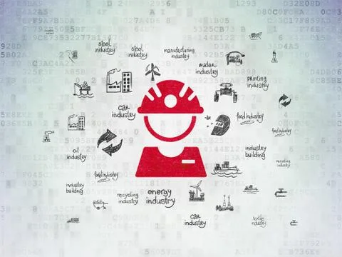 Manufacuring concept: Factory Worker on Digital Data Paper background Stock Illustration