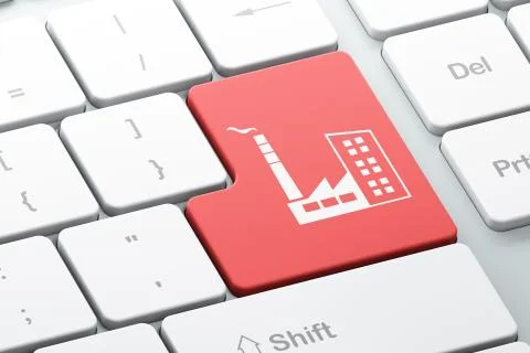 Manufacuring concept: Industry Building on computer keyboard background Illustrazione stock