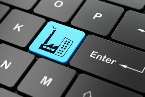 Manufacuring concept: Industry Building on computer keyboard background Ilustración de archivo