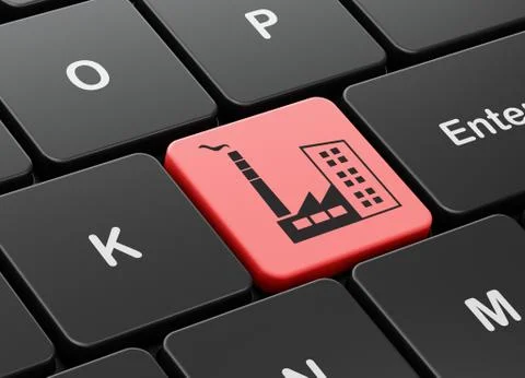 Manufacuring concept: Industry Building on computer keyboard background Stock Illustration