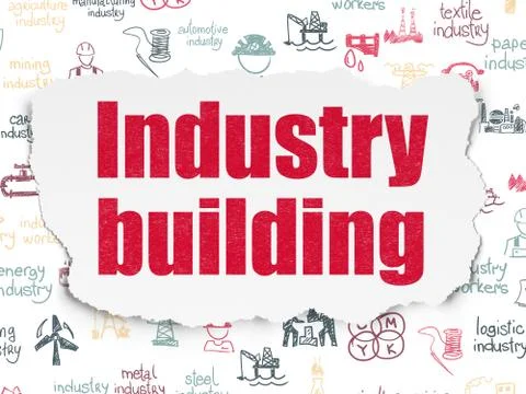 Manufacuring concept: Industry Building on Torn Paper background Ilustración de archivo