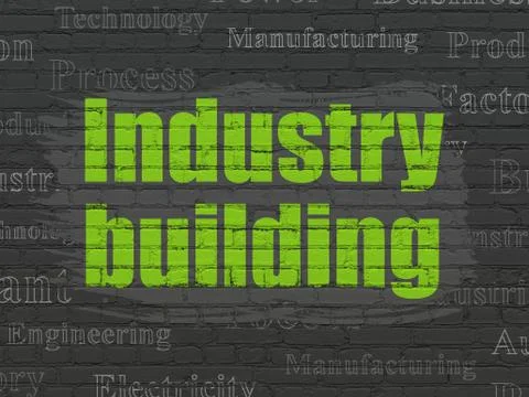 Manufacuring concept: Industry Building on wall background Ilustración de archivo