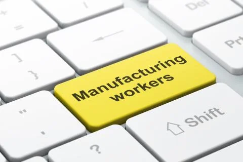 Manufacuring concept: Manufacturing Workers on computer keyboard background Stock Illustration