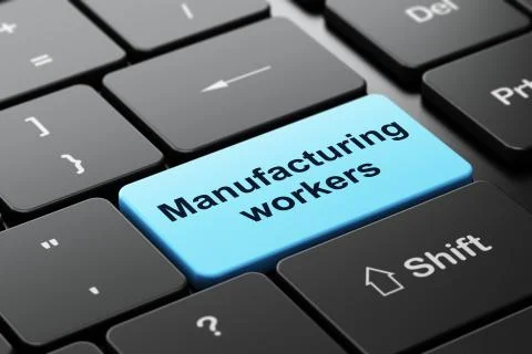 Manufacuring concept: Manufacturing Workers on computer keyboard background Stock Illustration