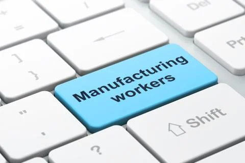 Manufacuring concept: Manufacturing Workers on computer keyboard background Stock Illustration
