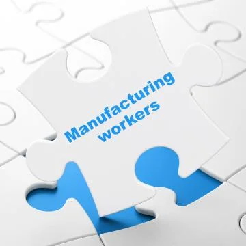 Manufacuring concept: Manufacturing Workers on puzzle background Stock Illustration