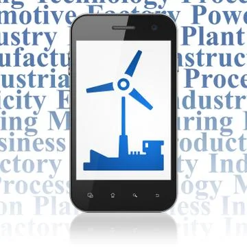 Manufacuring concept: Smartphone with Windmill on display Illustrazione stock