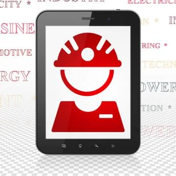 Manufacuring concept: Tablet Computer with Factory Worker on display Stock Illustration