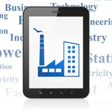 Manufacuring concept: Tablet Computer with Industry Building on display Stock Illustration