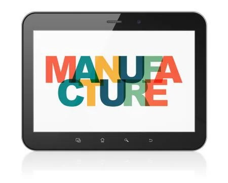 Manufacuring concept: Tablet Computer with Manufacture on  display 스톡 일러스트