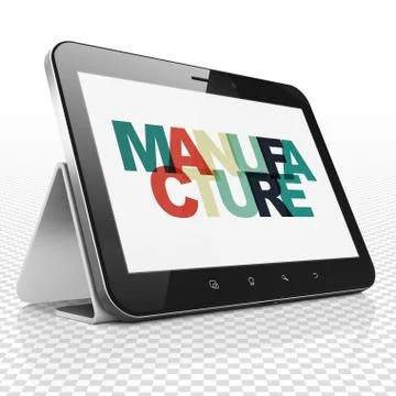 Manufacuring concept: Tablet Computer with Manufacture on  display Stock Illustration