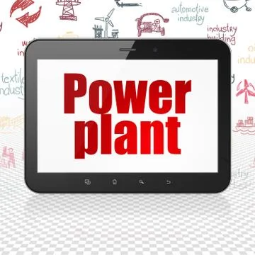 Manufacuring concept: Tablet Computer with Power Plant on display Stock Illustration