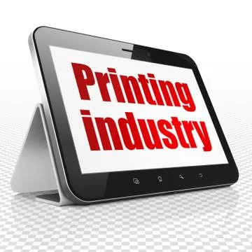 Manufacuring concept: Tablet Computer with Printing Industry on display Stockillustratie