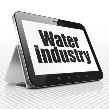Manufacuring concept: Tablet Computer with Water Industry on display Stock Illustration