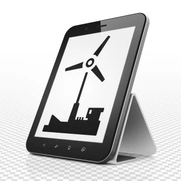 Manufacuring concept: Tablet Computer with Windmill on display 스톡 일러스트