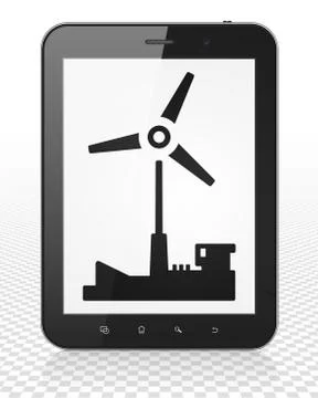 Manufacuring concept: Tablet Pc Computer with Windmill on display Stockillustratie