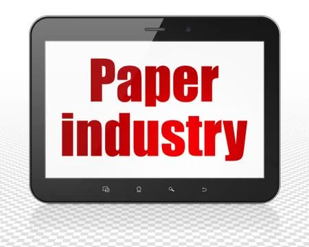 Manufacuring concept: Tablet Pc Computer with Paper Industry on display Stockillustratie