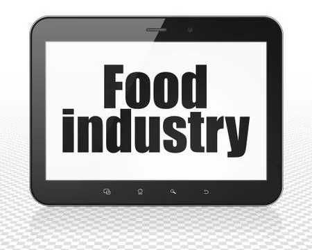 Manufacuring concept: Tablet Pc Computer with Food Industry on display Stock Illustration