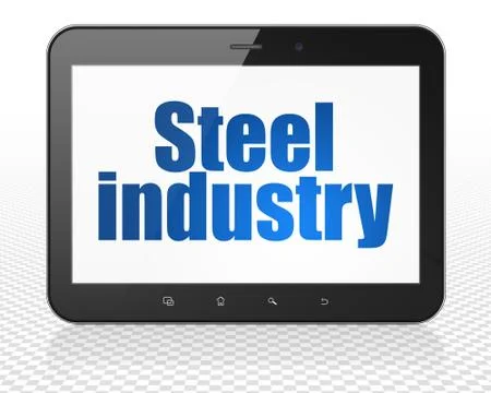 Manufacuring concept: Tablet Pc Computer with Steel Industry on display Stock Illustration