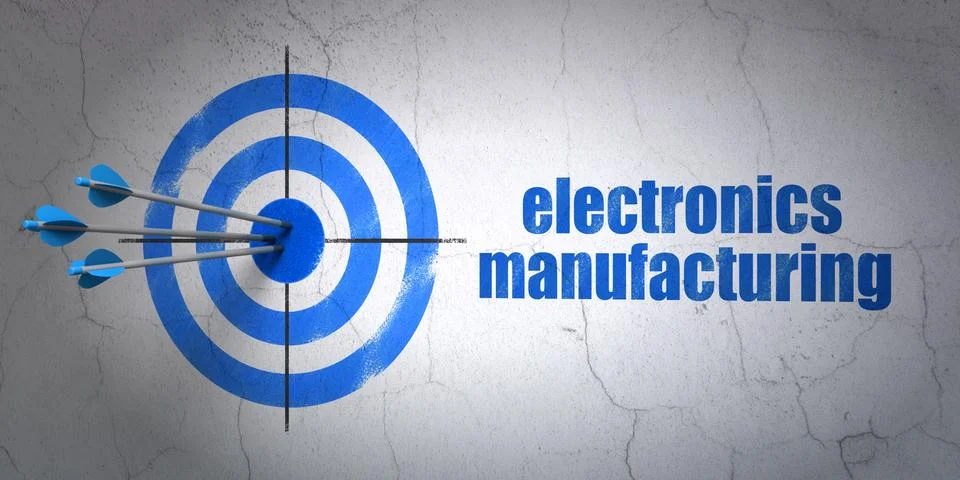Manufacuring concept: target and Electronics Manufacturing on wall background Stock Illustration