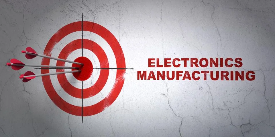 Manufacuring concept: target and Electronics Manufacturing on wall background Stockillustratie