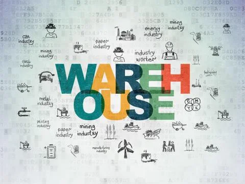 Manufacuring concept: Warehouse on Digital Data Paper background Stock Illustration