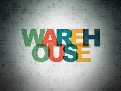 Manufacuring concept: Warehouse on Digital Data Paper background Illustrazione stock