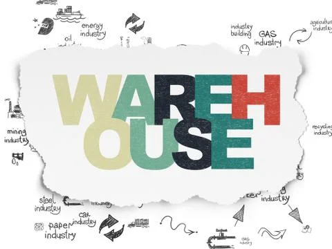 Manufacuring concept: Warehouse on Torn Paper background Stock Illustration