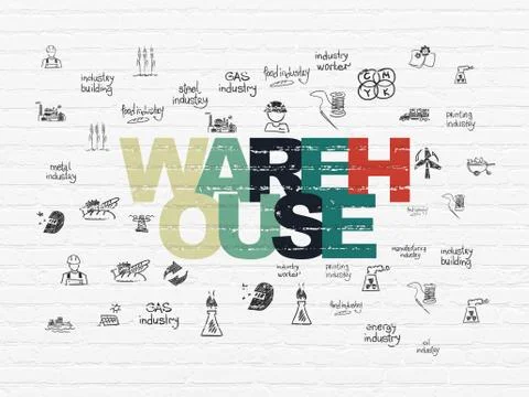 Manufacuring concept: Warehouse on wall background Stock Illustration