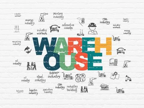 Manufacuring concept: Warehouse on wall background Stock Illustration