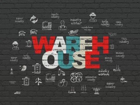 Manufacuring concept: Warehouse on wall background 스톡 일러스트
