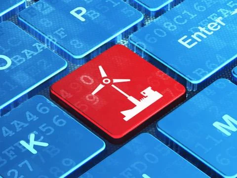 Manufacuring concept: Windmill on computer keyboard background Illustrazione stock