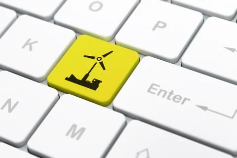 Manufacuring concept: Windmill on computer keyboard background Stock Illustration